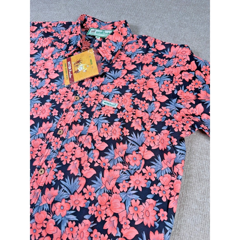 New W/Tag NATUR Paradise Mens Button Up Medium‎ 100%-Viscos Floral Pattern Shirt
